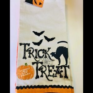 3 Halloween Black Cat Trick Treat Kitchen Towels